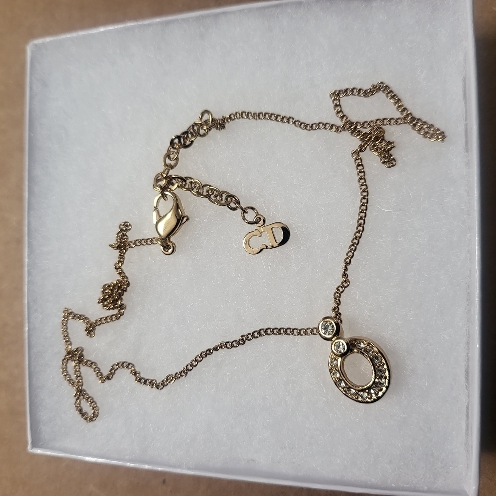 Christian Dior Vintage Crystal Oval Pendant Necklace